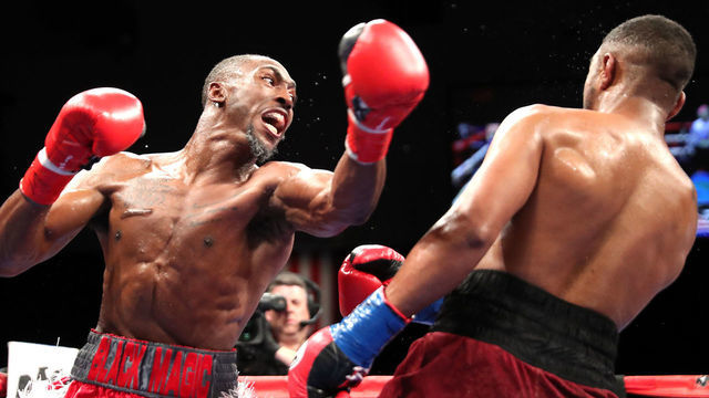 VERONA, NY - JUNE 08: Travell Mazion (L) misses a punch to Daquan Pauldo during the Golden Boy on ESPN fight night at Turning Stone Resort Casino on June 8, 2018 in Verona, New York.