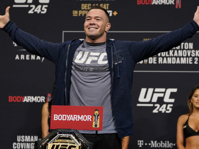 LAS VEGAS, NEVADA - DECEMBER 13: Colby Covington poses on the scale during the UFC 245 weigh-ins at T-Mobile Arena on December 13, 2019 in Las Vegas, Nevada.
