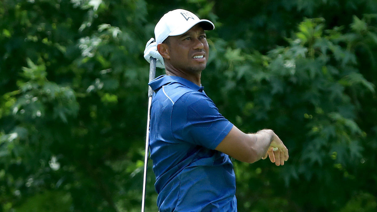 DUBLIN, OHIO - JULY 17: Tiger Woods of the United States plays his shot from the fourth tee during the second round of The Memorial Tournament on July 17, 2020 at Muirfield Village Golf Club in Dublin, Ohio.
