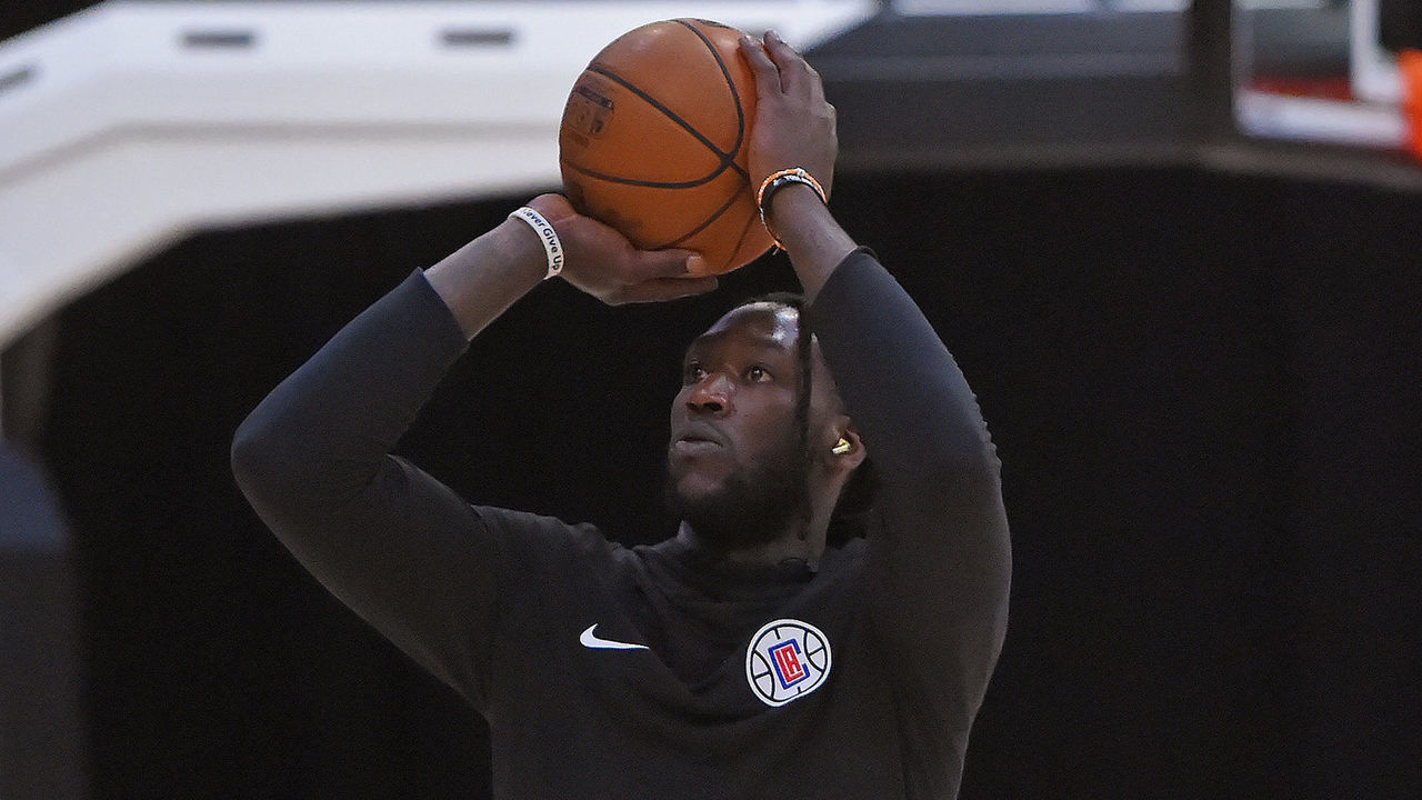 ORLANDO, FL - JULY 14: Montrezl Harrell #5 of the LA Clippers shoots the ball during practice as part of the NBA Restart 2020 on July 14, 2020 in Orlando, Florida. NOTE TO USER: User expressly acknowledges and agrees that, by downloading and/or using this photograph, user is consenting to the terms and conditions of the Getty Images License Agreement. Mandatory Copyright Notice: Copyright 2020 NBAE