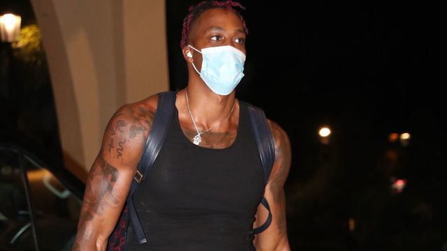 ORLANDO, FL - JULY 9: Dwight Howard of the Los Angeles Lakers arrives at the hotel as part of the NBA Restart 2020 on July 9, 2020 in Orlando, Florida. NOTE TO USER: User expressly acknowledges and agrees that, by downloading and/or using this photograph, user is consenting to the terms and conditions of the Getty Images License Agreement. Mandatory Copyright Notice: Copyright 2020 NBAE