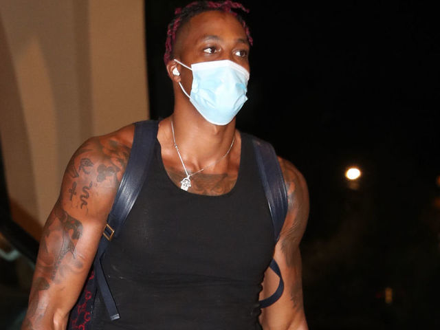 ORLANDO, FL - JULY 9: Dwight Howard of the Los Angeles Lakers arrives at the hotel as part of the NBA Restart 2020 on July 9, 2020 in Orlando, Florida. NOTE TO USER: User expressly acknowledges and agrees that, by downloading and/or using this photograph, user is consenting to the terms and conditions of the Getty Images License Agreement. Mandatory Copyright Notice: Copyright 2020 NBAE