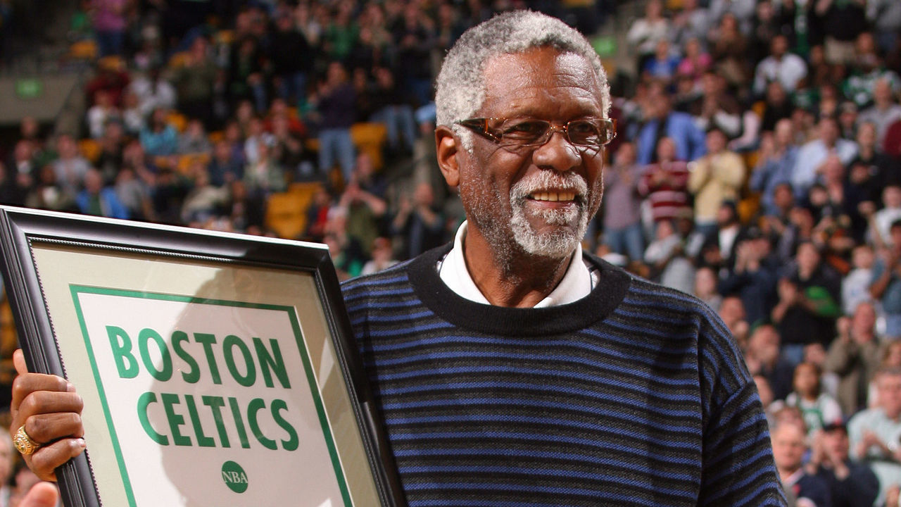 BOSTON - APRIL 13: Bill Russell of the 1957 Boston Celtics receives an honorary banner during the ceremony honoring the 50th anniversary of the 1957 NBA Champion Boston Celtics between the Boston Celtics and the Milwaukee Bucks on April 13, 2007 at the TD Banknorth Garden in Boston, Massachusetts. Mandatory Copyright Notice: Copyright 2007 NBAE