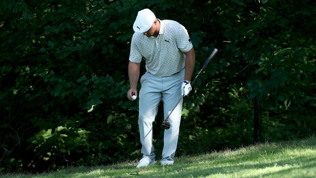 DUBLIN, OHIO - JULY 17: Bryson DeChambeau of the United States drops for the third time on the 15th hole during the second round of The Memorial Tournament on July 17, 2020 at Muirfield Village Golf Club in Dublin, Ohio.