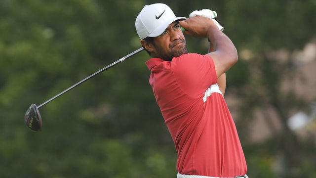 DUBLIN, OHIO - JULY 17: Tony Finau plays a tee shot on the 18th hole during the second round of the Memorial Tournament presented by Nationwide at Muirfield Village Golf Club on July 17, 2020 in Dublin, Ohio.