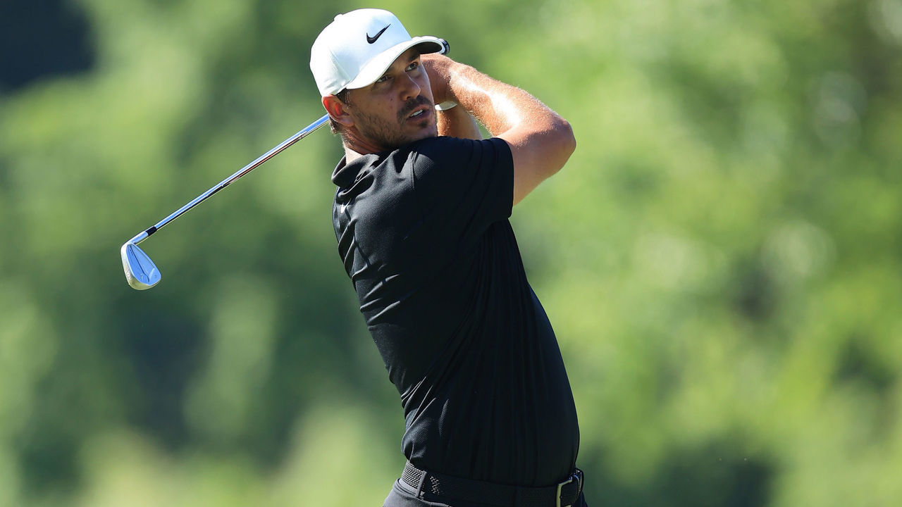 DUBLIN, OHIO - JULY 18: Brooks Koepka of the United States plays his second shot 10during the third round of The Memorial Tournament on July 18, 2020 at Muirfield Village Golf Club in Dublin, Ohio.