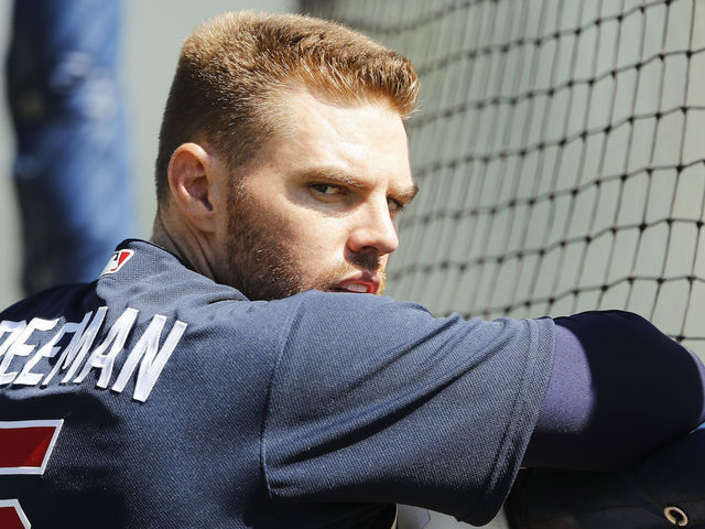 SARASOTA, FLORIDA - FEBRUARY 20: Freddie Freeman #5 of the Atlanta Braves looks on during a team workout at CoolToday Park on February 20, 2020 in Sarasota, Florida.