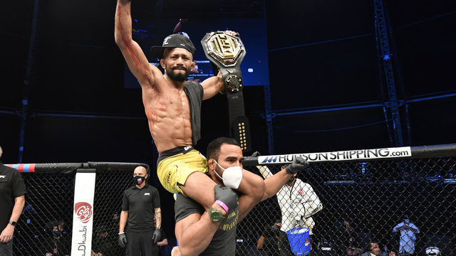 ABU DHABI, UNITED ARAB EMIRATES - JULY 19: Deiveson Figueiredo of Brazil celebrates after defeating Joseph Benavidez in their UFC flyweight championship bout during the UFC Fight Night event inside Flash Forum on UFC Fight Island on July 19, 2020 in Yas Island, Abu Dhabi, United Arab Emirates.