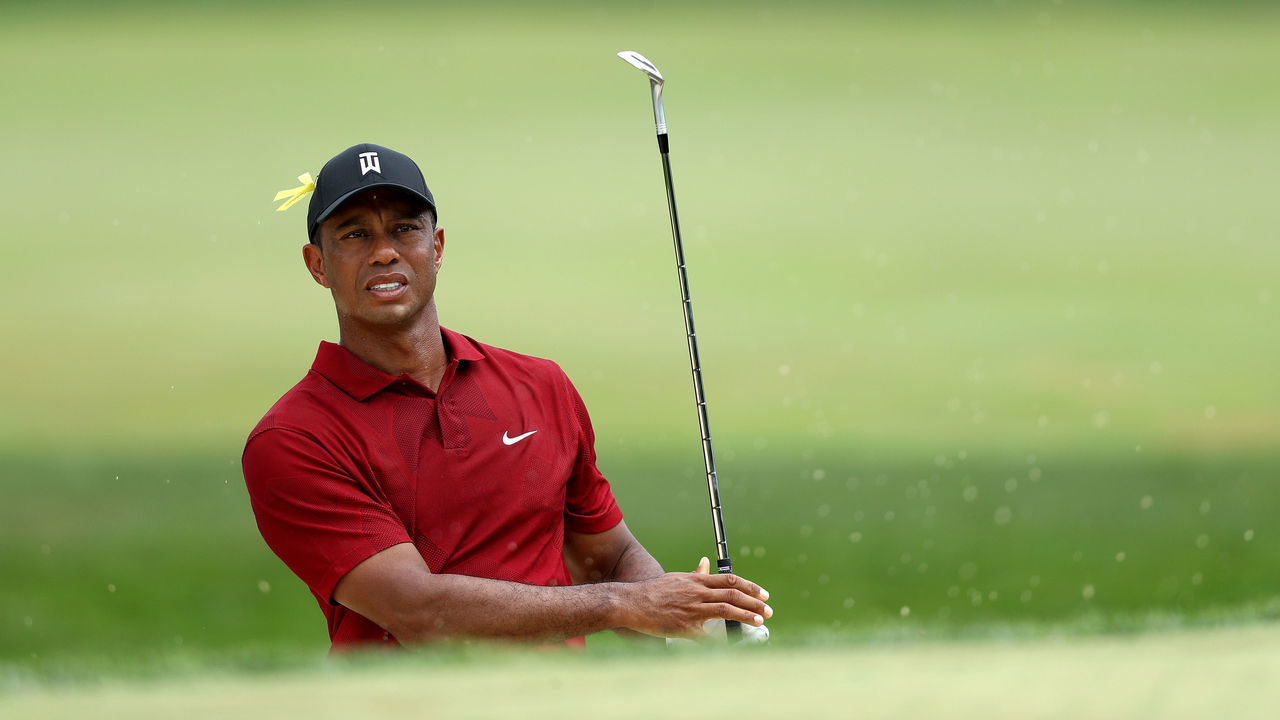 DUBLIN, OHIO - JULY 19: Tiger Woods of the United States plays his fourth shot on the seventh hole during the final round of The Memorial Tournament on July 19, 2020 at Muirfield Village Golf Club in Dublin, Ohio.