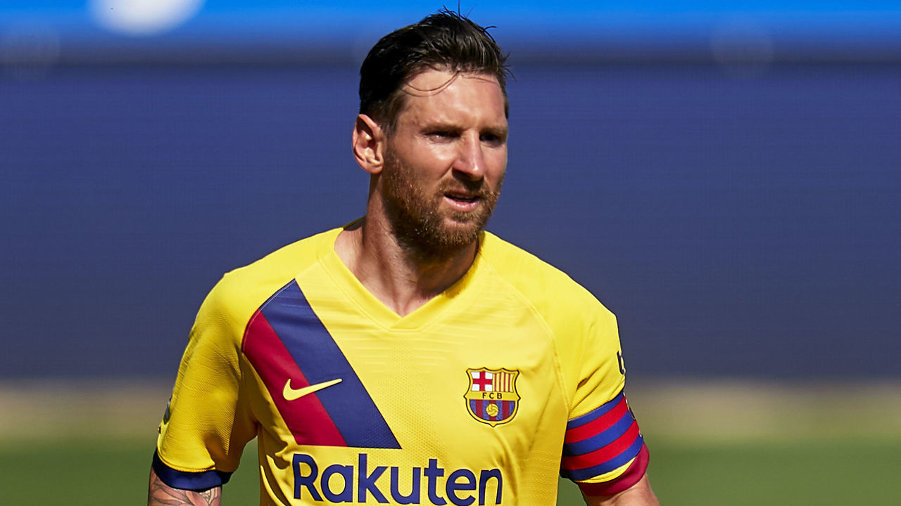 VITORIA-GASTEIZ, SPAIN - JULY 19: Lionel Messi of FC Barcelona looks on during the Liga match between Deportivo Alaves and FC Barcelona at Estadio de Mendizorroza on July 19, 2020 in Vitoria-Gasteiz, Spain.