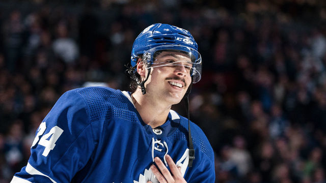 TORONTO, ON - FEBRUARY 7: Auston Matthews #34 of the Toronto Maple Leafs reacts after receiving a star of the game after defeating the Anaheim Ducks at the Scotiabank Arena on February 7, 2020 in Toronto, Ontario, Canada.