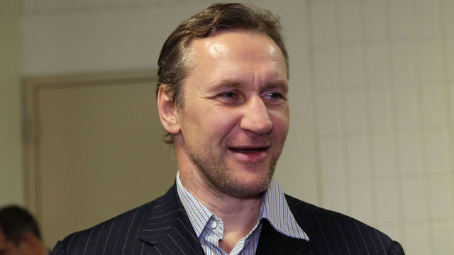 NEW YORK, NEW YORK - FEBRUARY 08: Former New York Ranger Alexei Kovalev meets with the media prior to the Rangers game against the Carolina Hurricanes at Madison Square Garden on February 08, 2019 in New York City. The Rangers were celebrating the 25th anniversary of their Stanley Cup win in 1994.