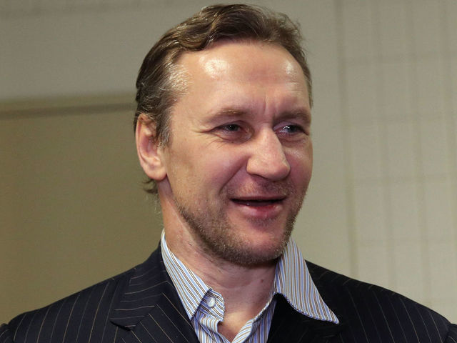 NEW YORK, NEW YORK - FEBRUARY 08: Former New York Ranger Alexei Kovalev meets with the media prior to the Rangers game against the Carolina Hurricanes at Madison Square Garden on February 08, 2019 in New York City. The Rangers were celebrating the 25th anniversary of their Stanley Cup win in 1994.