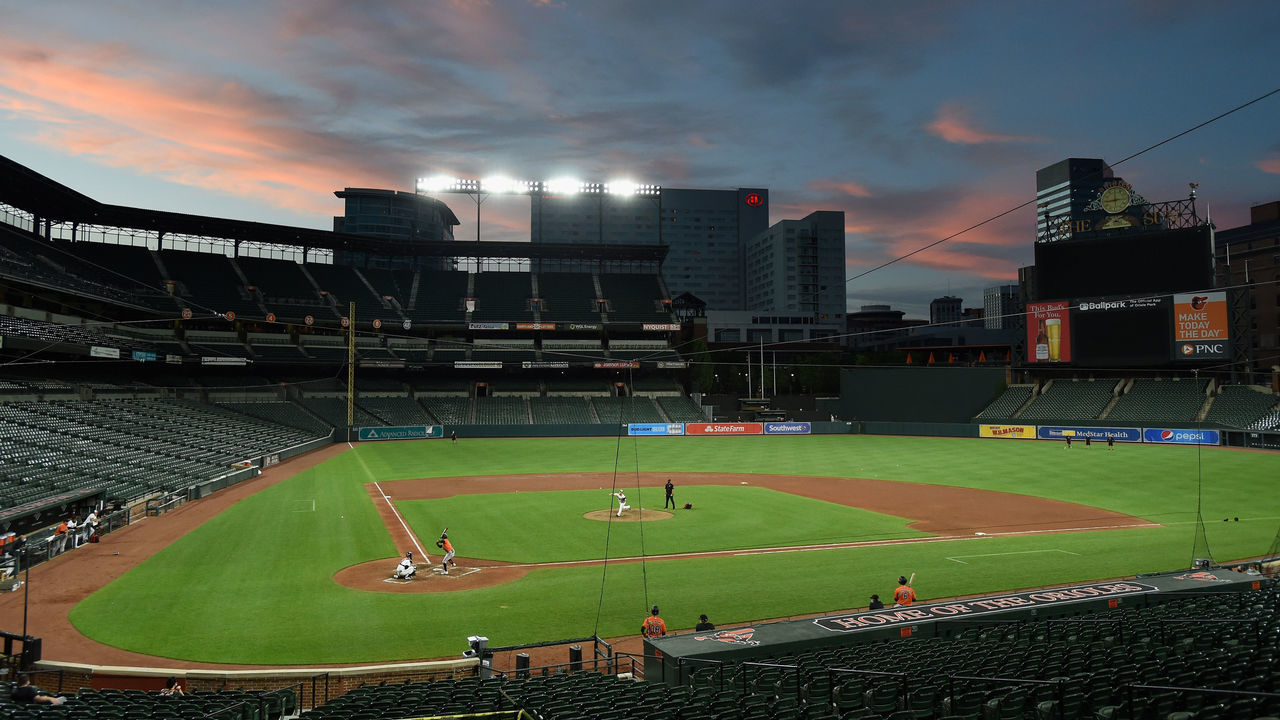 BALTIMORE, MD - JULY 09: A view of Oriole Park at Camden Yards during an Baltimore Orioles Intrasquad game on July 9, 2020 in Baltimore, Maryland.