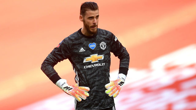 LONDON, ENGLAND - JULY 19: David De Gea of Manchester United reacts during the FA Cup Semi Final match between Manchester United and Chelsea at Wembley Stadium on July 19, 2020 in London, England. Football Stadiums around Europe remain empty due to the Coronavirus Pandemic as Government social distancing laws prohibit fans inside venues resulting in all fixtures being played behind closed doors.