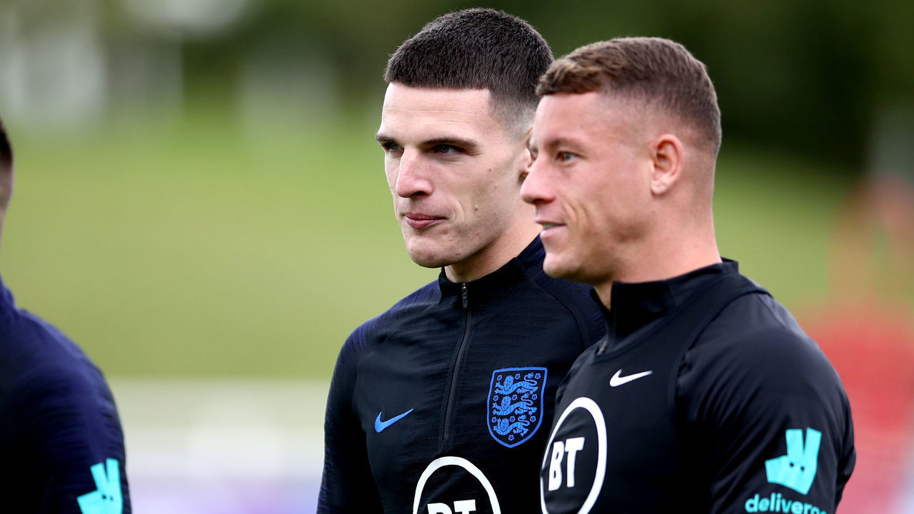 England's Ross Barkley (right) and Declan Rice during a training session at St George's Park, Burton.