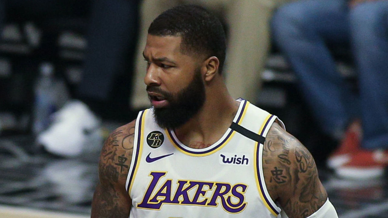 LOS ANGELES, CA - MARCH 08: Los Angeles Lakers forward Markieff Morris (88) balls his fist during the Los Angeles Lakers game versus the Los Angeles Clippers on Sunday March 8, 2020, at Staples Center in Los Angeles, CA.