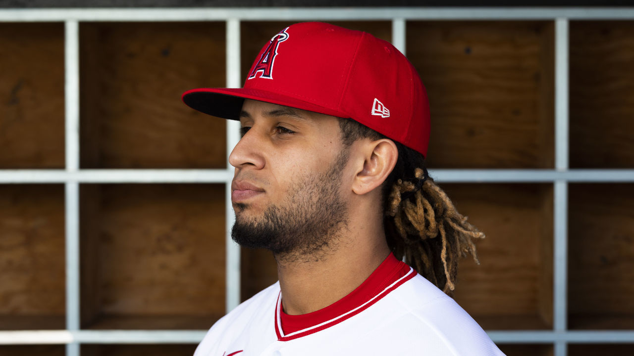 TEMPE, AZ - FEBRUARY 18: Los Angeles Angels pitcher Keynan Middleton (99) poses for a portrait during Angels Photo Day on February 18, 2020, at Tempe Diablo Stadium in Tempe, AZ.