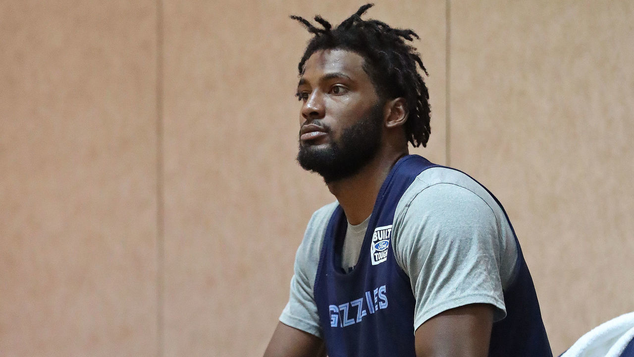 ORLANDO, FL - JULY 15: Justise Winslow #7 of the Memphis Grizzlies looks on during practice as part of the NBA Restart 2020 on July 15, 2020 in Orlando, Florida. NOTE TO USER: User expressly acknowledges and agrees that, by downloading and/or using this photograph, user is consenting to the terms and conditions of the Getty Images License Agreement. Mandatory Copyright Notice: Copyright 2020 NBAE