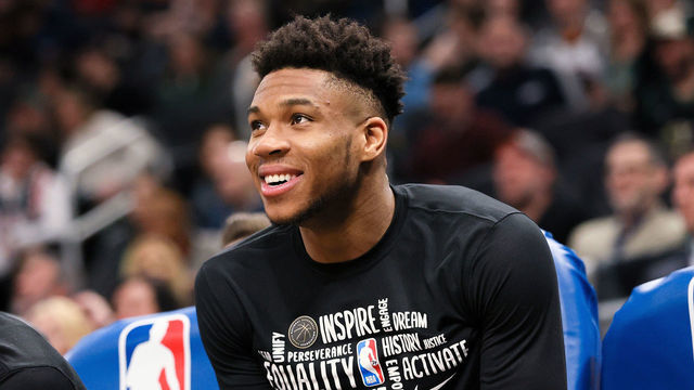 MILWAUKEE, WISCONSIN - FEBRUARY 28: Giannis Antetokounmpo #34 of the Milwaukee Bucks looks on from the bench in the fourth quarter against the Oklahoma City Thunder at the Fiserv Forum on February 28, 2020 in Milwaukee, Wisconsin.