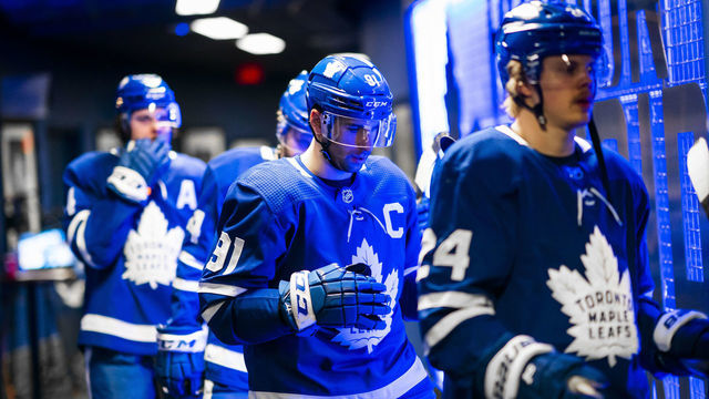 TORONTO, ON - MARCH 10: John Tavares #91 of the Toronto Maple Leafs walks out of the dressing room to play against the Tampa Bay Lightning at the Scotiabank Arena on March 10, 2020 in Toronto, Ontario, Canada.