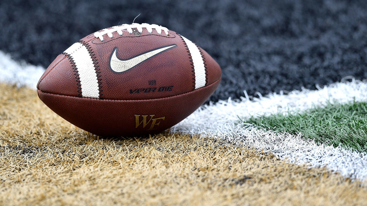 WINSTON SALEM, NC - SEPTEMBER 13: Detail photo of a Nike Vapor One football during the game between the Boston College Eagles and the Wake Forest Demon Deacons at BB&T Field on September 13, 2018 in Winston Salem, North Carolina.
