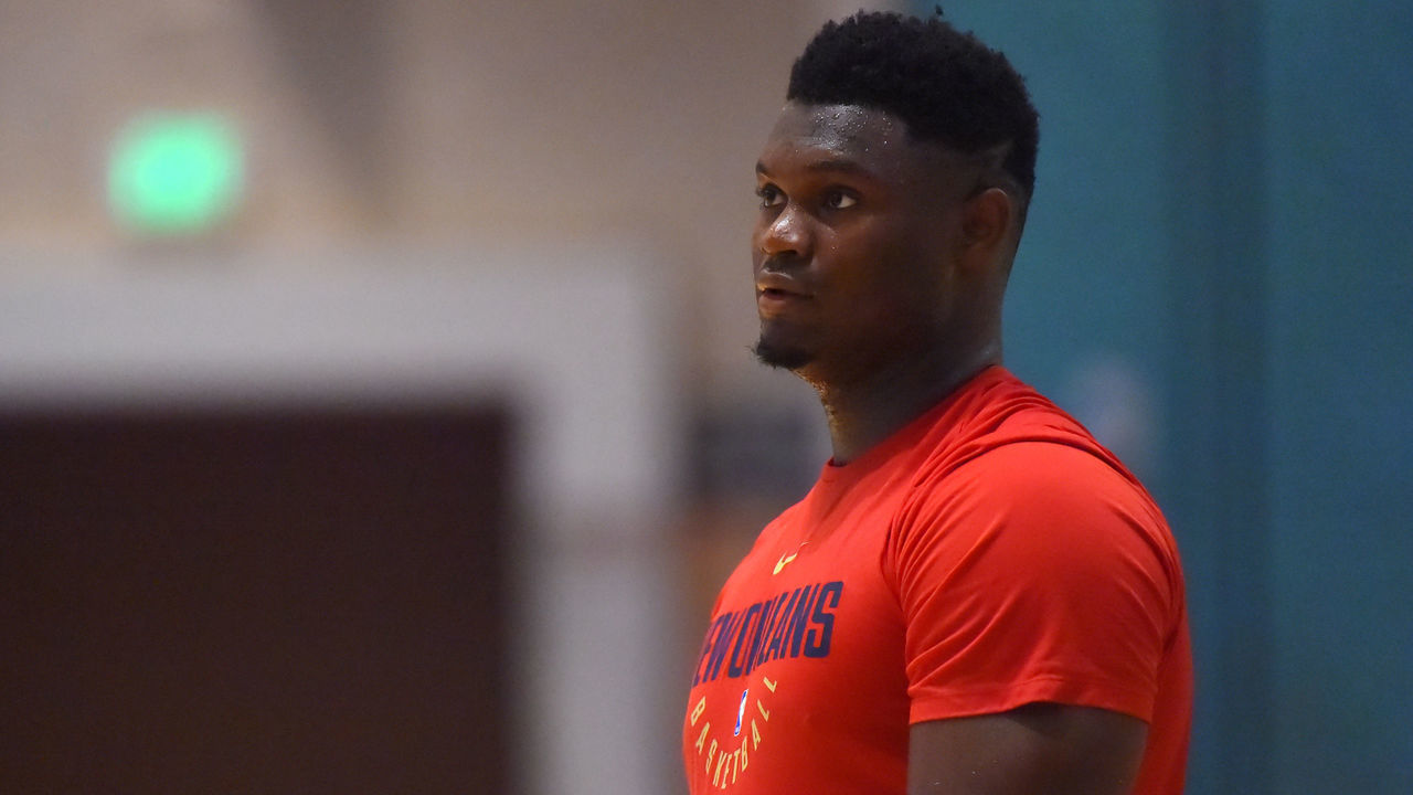 ORLANDO, FL - JULY 11: Zion Williamson #1 of the New Orleans Pelicans during practice at the hotel as part of the NBA Restart 2020 on July 11, 2020 in Orlando, Florida. NOTE TO USER: User expressly acknowledges and agrees that, by downloading and/or using this photograph, user is consenting to the terms and conditions of the Getty Images License Agreement. Mandatory Copyright Notice: Copyright 2020 NBAE
