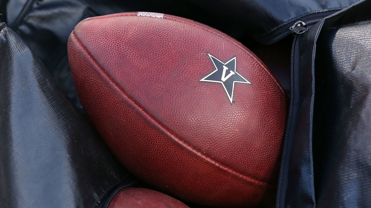 OXFORD, MISSISSIPPI - OCTOBER 05: Vanderbilt's logo is seen before a game against the Mississippi Rebels at Vaught-Hemingway Stadium on October 05, 2019 in Oxford, Mississippi.