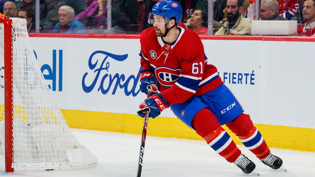 MONTREAL, QC - MARCH 10: Xavier Ouellet (61) of the Montreal Canadiens skates with the puck during the third period of the NHL game between the Nashville Predators and the Montreal Canadiens on March 10, 2020, at the Bell Centre in Montreal, QC
