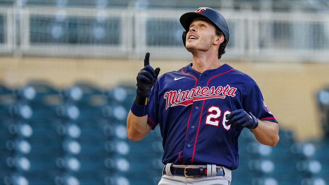 MINNEAPOLIS, MN- JULY 15: Max Kepler #26 of the Minnesota Twins celebrates after hitting a home run during an intrasquad game on July 15, 2020 at Target Field in Minneapolis, Minnesota.