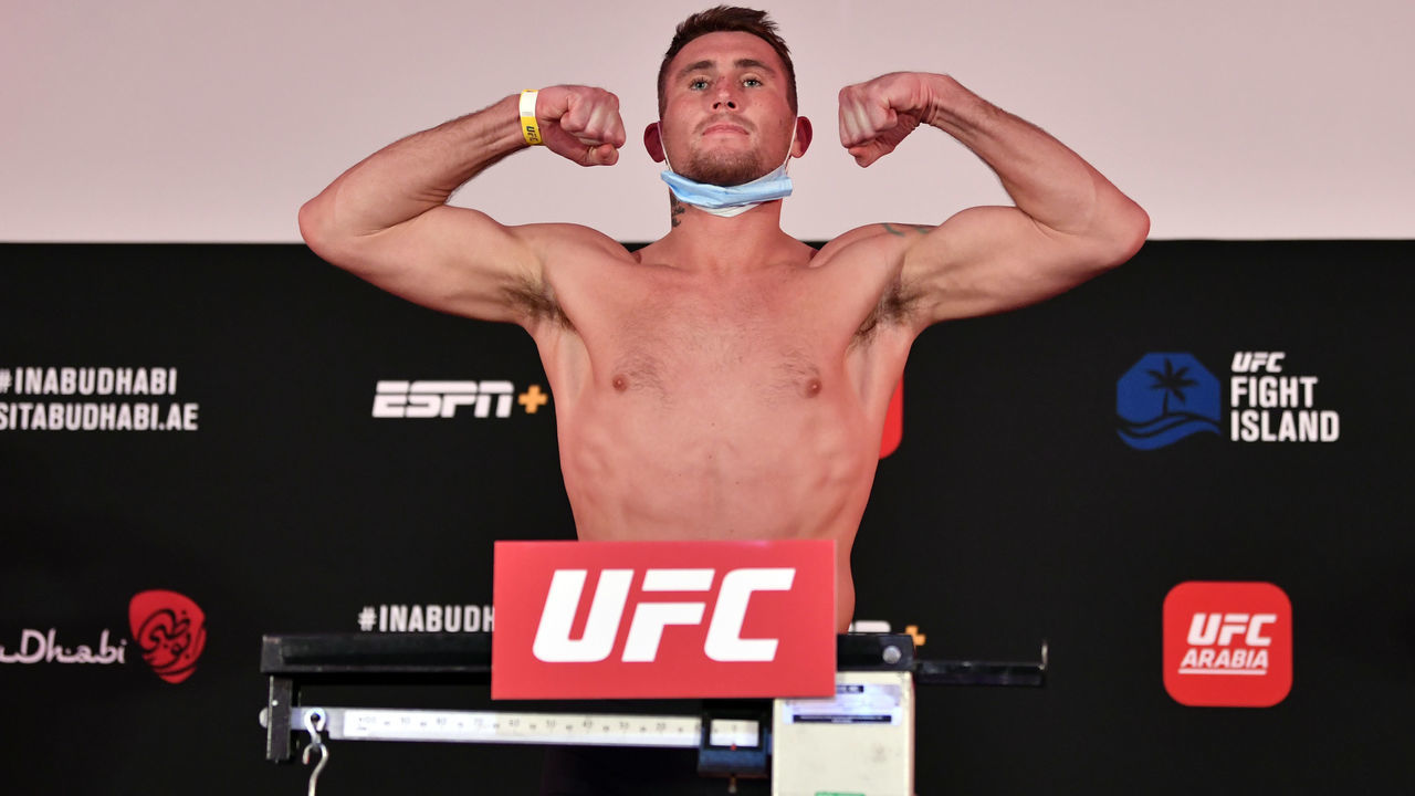 ABU DHABI, UNITED ARAB EMIRATES - JULY 24: Darren Till of England poses on the scale during the UFC Fight Night weigh-in inside Flash Forum on UFC Fight Island on July 24, 2020 in Yas Island, Abu Dhabi, United Arab Emirates.