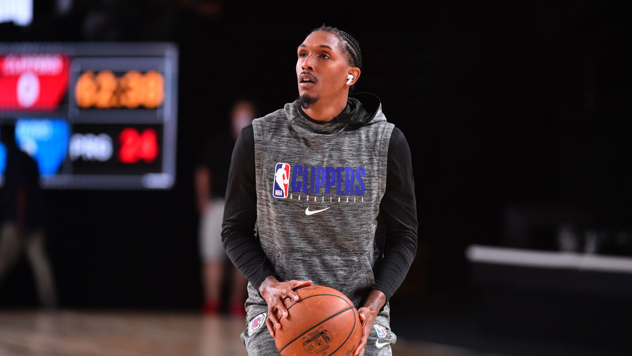 Orlando, FL - JULY 22: Lou Williams #23 of the LA Clippers warms up prior to a game against the Orlando Magic before a scrimmage on July 22, 2020 at The Arena at ESPN Wide World of Sports in Orlando, Florida. NOTE TO USER: User expressly acknowledges and agrees that, by downloading and/or using this Photograph, user is consenting to the terms and conditions of the Getty Images License Agreement. Mandatory Copyright Notice: Copyright 2020 NBAE