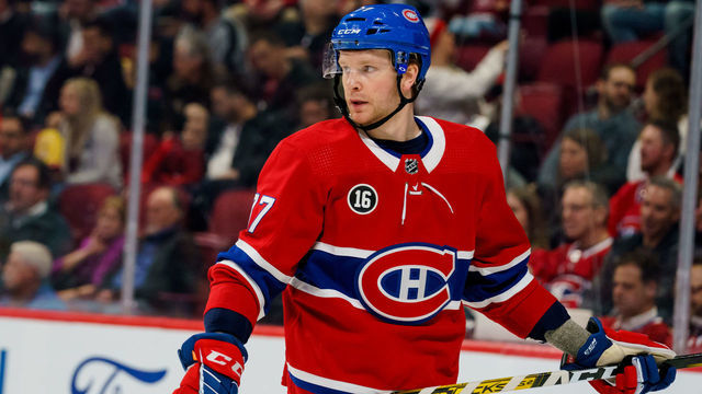 MONTREAL, QC - MARCH 10: Brett Kulak (77) of the Montreal Canadiens looks on during the first period of the NHL game between the Nashville Predators and the Montreal Canadiens on March 10, 2020, at the Bell Centre in Montreal, QC