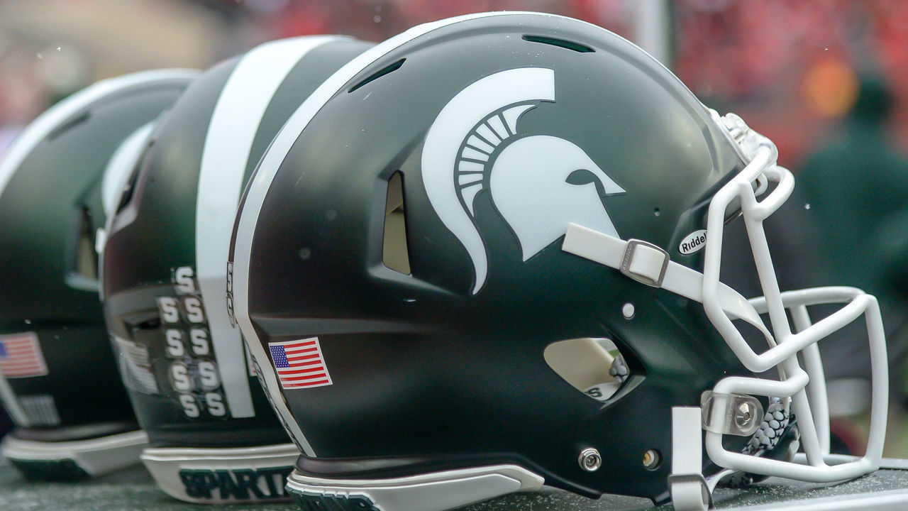 LINCOLN, NE - NOVEMBER 17: Helmets of the Michigan State Spartans during the game against the Nebraska Cornhuskers at Memorial Stadium on November 17, 2018 in Lincoln, Nebraska.