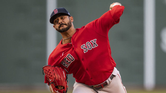 BOSTON, MA - JULY 20: Martin Perez #54 of the Boston Red Sox delivers a pitch during an intrasquad game during a summer camp workout before the start of the 2020 Major League Baseball season on July 20, 2020 at Fenway Park in Boston, Massachusetts. The season was delayed due to the coronavirus pandemic.