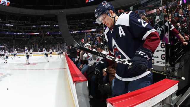 DENVER, COLORADO - JANUARY 02: Nathan Mackinnon #29 of the Colorado Avalanche takes to the ice prior to the game against the St Louis Blues at Pepsi Center on January 02, 2020 in Denver, Colorado.