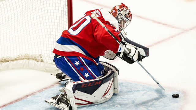WASHINGTON, DC - NOVEMBER 11: Washington Capitals Goalie Ilya Samsonov (30) makes a save during a NHL game between the Arizona Coyotes and the Washington Capitals on November 11, 2019, at Capital One Arena, in Washington D.C.