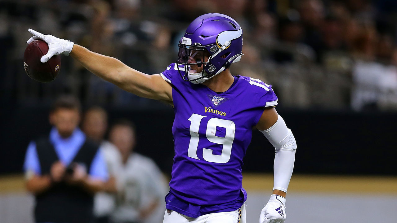 NEW ORLEANS, LOUISIANA - AUGUST 09: Adam Thielen #19 of the Minnesota Vikings reacts during the first half of a preseason game against the New Orleans Saints at the Mercedes Benz Superdome on August 09, 2019 in New Orleans, Louisiana.