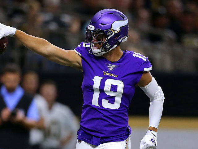 NEW ORLEANS, LOUISIANA - AUGUST 09: Adam Thielen #19 of the Minnesota Vikings reacts during the first half of a preseason game against the New Orleans Saints at the Mercedes Benz Superdome on August 09, 2019 in New Orleans, Louisiana.
