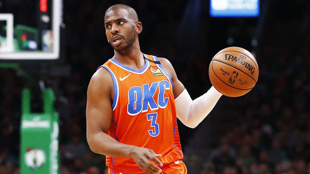 BOSTON, MASSACHUSETTS - MARCH 08: Chris Paul #3 of the Oklahoma City Thunder brings the ball up court during the first quarter of the game against the Boston Celtics at TD Garden on March 08, 2020 in Boston, Massachusetts.