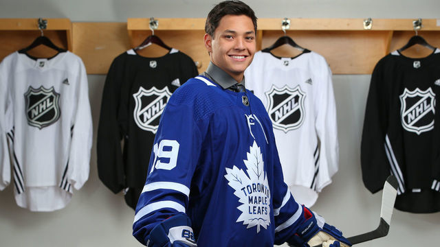 VANCOUVER, BRITISH COLUMBIA - JUNE 22: Nicholas Robertson, 53rd overall pick of the Toronto Maple Leafs, poses for a portrait during Rounds 2-7 of the 2019 NHL Draft at Rogers Arena on June 22, 2019 in Vancouver, Canada.