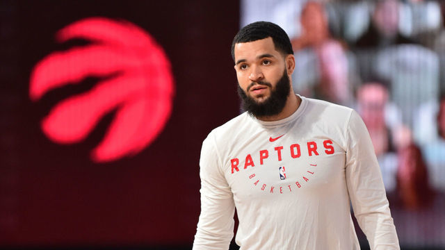ORLANDO, FL - JULY 26: Fred VanVleet #23 of the Toronto Raptors warms up before the game against the Portland Trail Blazers on July 26, 2020 in Orlando, Florida at Visa Athletic Center at ESPN Wide World of Sports. NOTE TO USER: User expressly acknowledges and agrees that, by downloading and/or using this photograph, user is consenting to the terms and conditions of the Getty Images License Agreement. Mandatory Copyright Notice: Copyright 2020 NBAE