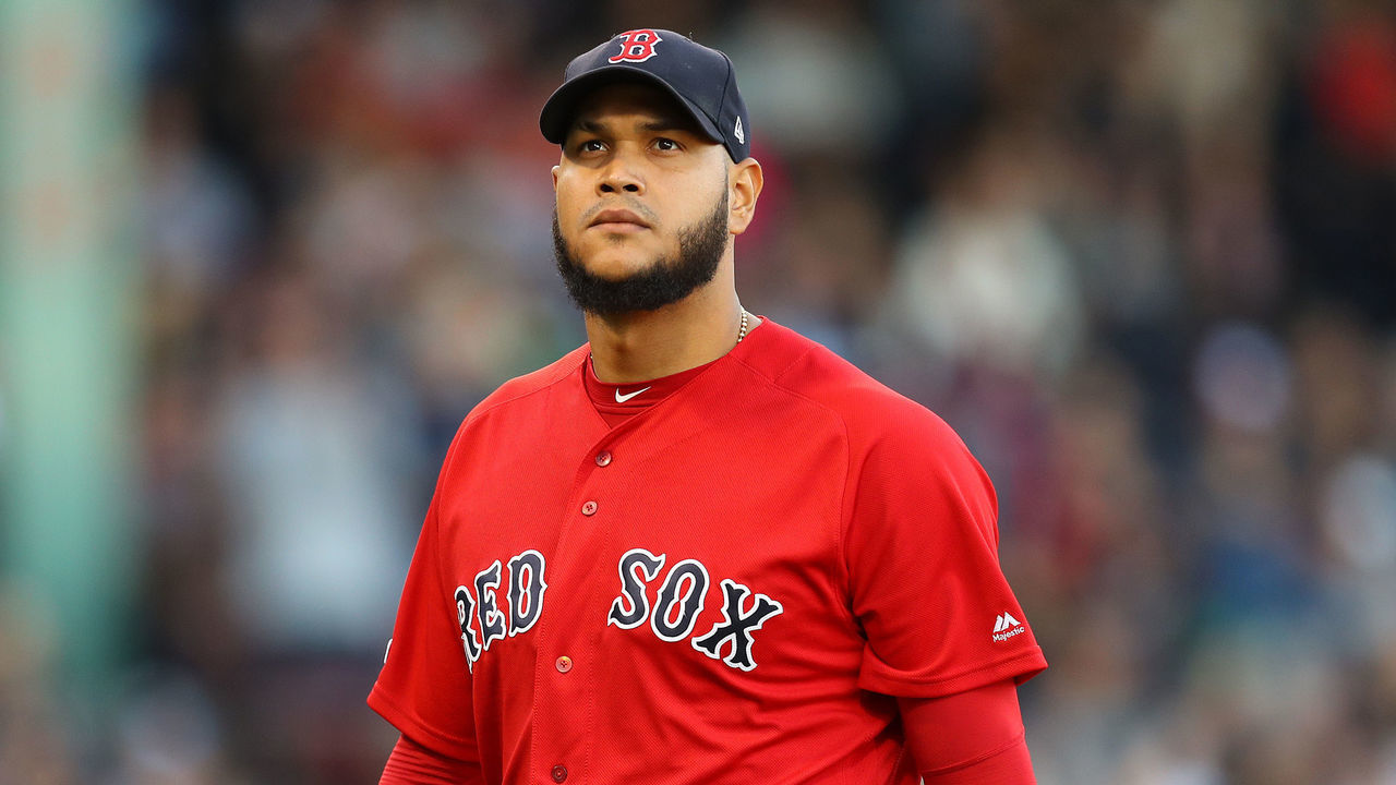 BOSTON, MASSACHUSETTS - SEPTEMBER 29: Eduardo Rodriguez #57 of the Boston Red Sox looks on during the seventh inning at Fenway Park on September 29, 2019 in Boston, Massachusetts.