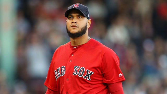 BOSTON, MASSACHUSETTS - SEPTEMBER 29: Eduardo Rodriguez #57 of the Boston Red Sox looks on during the seventh inning at Fenway Park on September 29, 2019 in Boston, Massachusetts.