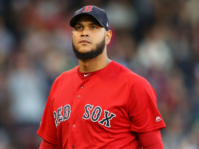 BOSTON, MASSACHUSETTS - SEPTEMBER 29: Eduardo Rodriguez #57 of the Boston Red Sox looks on during the seventh inning at Fenway Park on September 29, 2019 in Boston, Massachusetts.