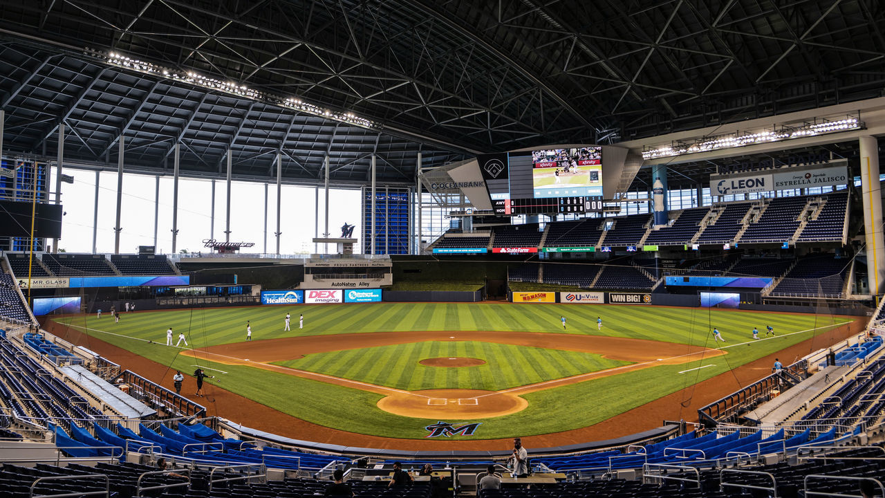 MIAMI, FLORIDA - JULY 09: A general view of field during an intrasquad simulated game at Marlins Park on July 09, 2020 in Miami, Florida.