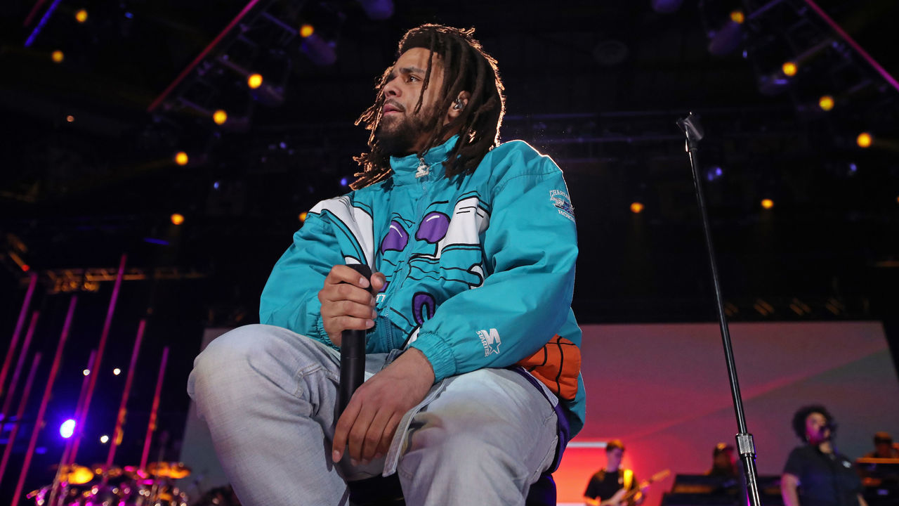 CHARLOTTE, NC - FEBRUARY 17: Rapper, J. Cole, performs during the 2019 NBA All-Star Game on February 17, 2019 at the Spectrum Center in Charlotte, North Carolina. NOTE TO USER: User expressly acknowledges and agrees that, by downloading and/or using this photograph, user is consenting to the terms and conditions of the Getty Images License Agreement. Mandatory Copyright Notice: Copyright 2019 NBAE