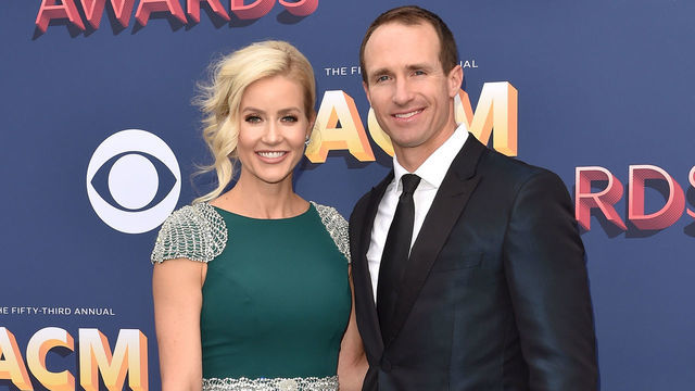 LAS VEGAS, NV - APRIL 15: Football quarterback Drew Brees (R) and Brittany Brees attend the 53rd Academy of Country Music Awards at MGM Grand Garden Arena on April 15, 2018 in Las Vegas, Nevada.