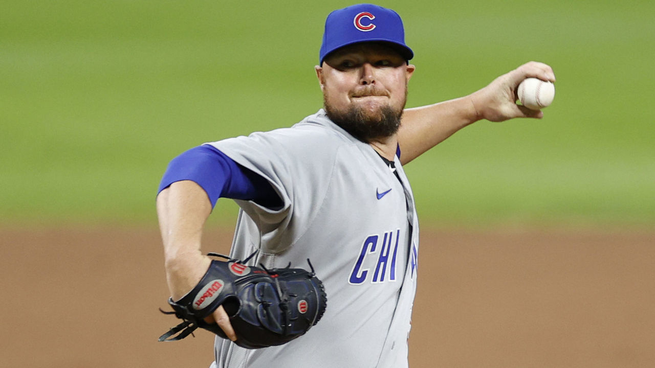 CINCINNATI, OH - JULY 27: Jon Lester #34 of the Chicago Cubs pitches in the first inning of the game against the Cincinnati Reds at Great American Ball Park on July 27, 2020 in Cincinnati, Ohio.