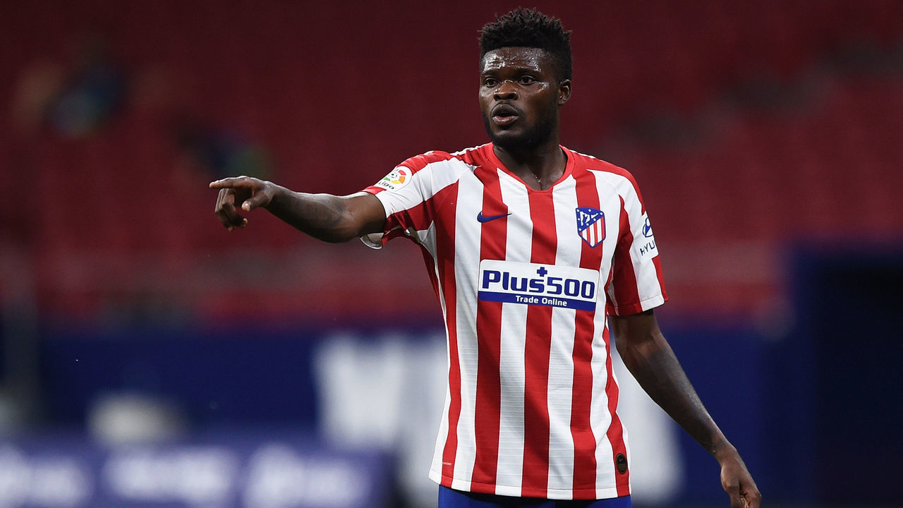 MADRID, SPAIN - JUNE 27: Thomas Partey of Atletico Madrid reacts during the Liga match between Club Atletico de Madrid and Deportivo Alaves at Wanda Metropolitano on June 27, 2020 in Madrid, Spain.
